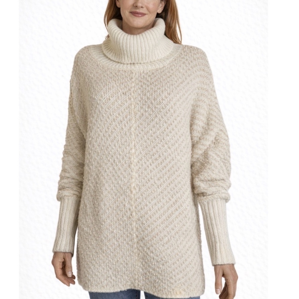 Moon & Madison Sweater Women’s M Cream And Tan Stripe Boucle Dot Oversized SZ MD